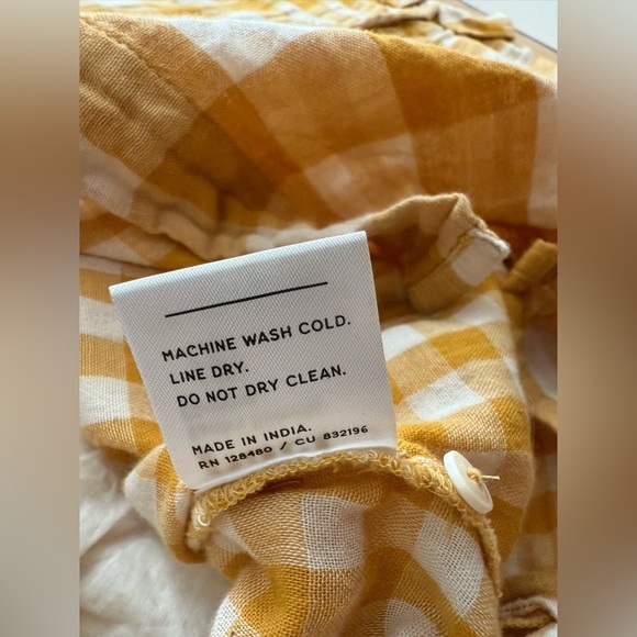 Pact 100% Organic Cotton Gauze Checkered Golden Yellow White Tunic Dress XS / S - Picture 10 of 12